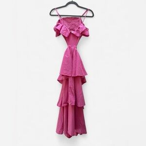 Shein Hot Pink Ruffle Tiered Maxi Dress Size 2 Vacation Resortwear Sun Dress